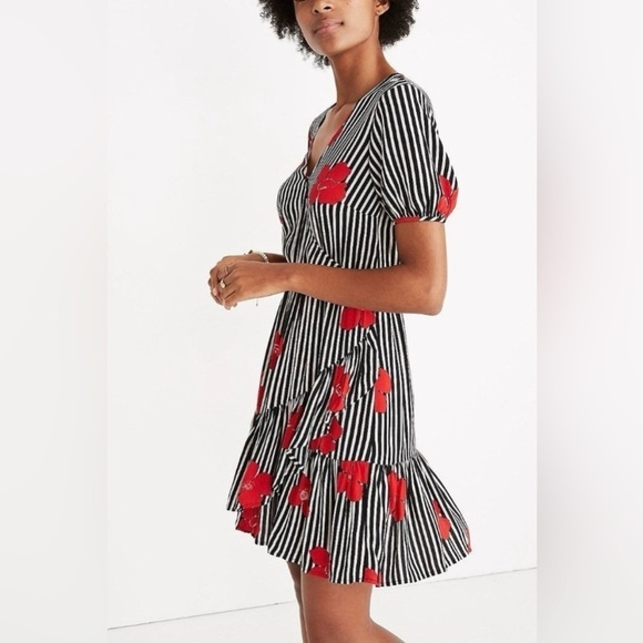 Madewell Ruffle Wrap Dress Candied Orchids Short Sleeve Mini Dress Size 0 - Picture 2 of 8